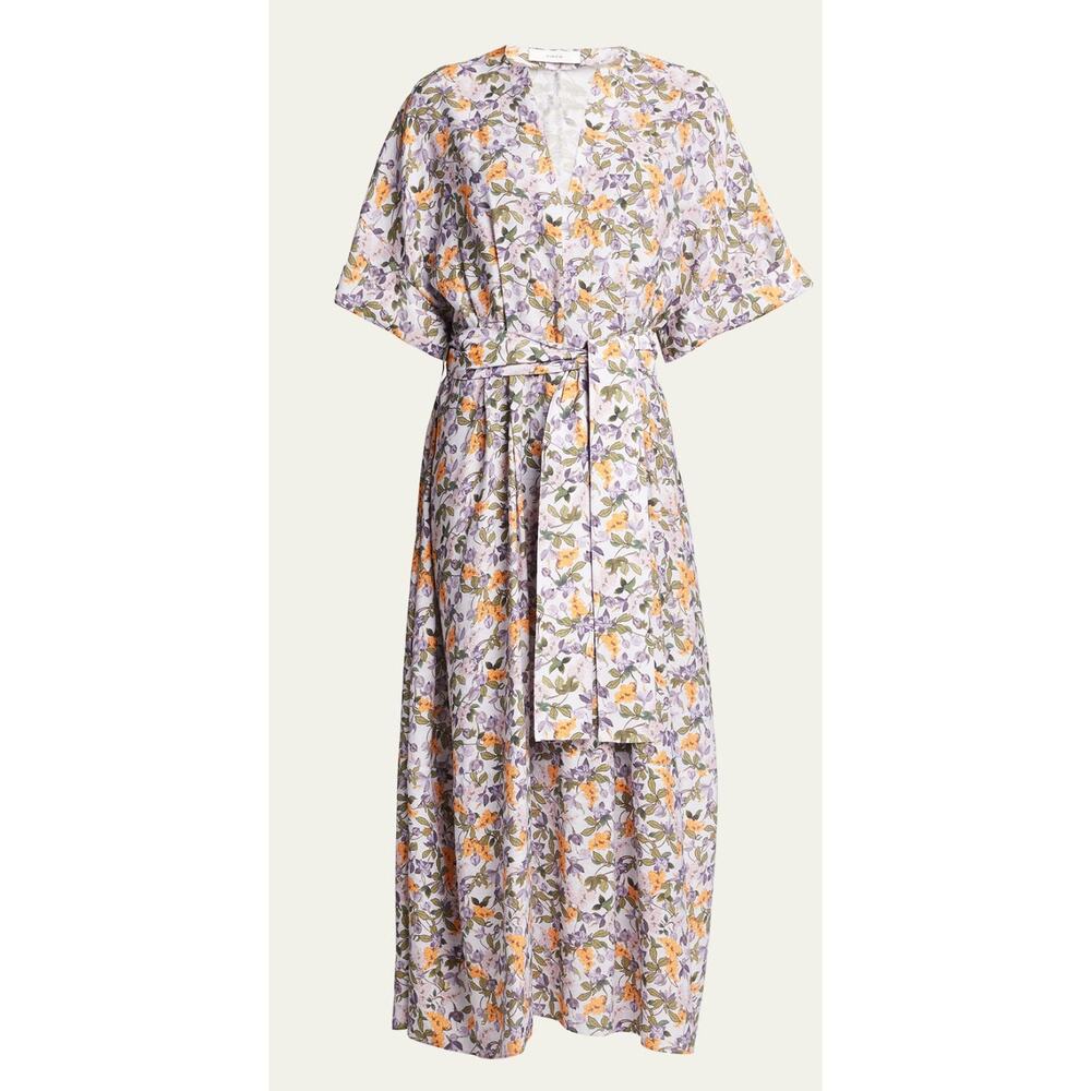 Vince Wisteria‎ Vine Cuffed Sleeve Floral Belted Midi Dress Size Small